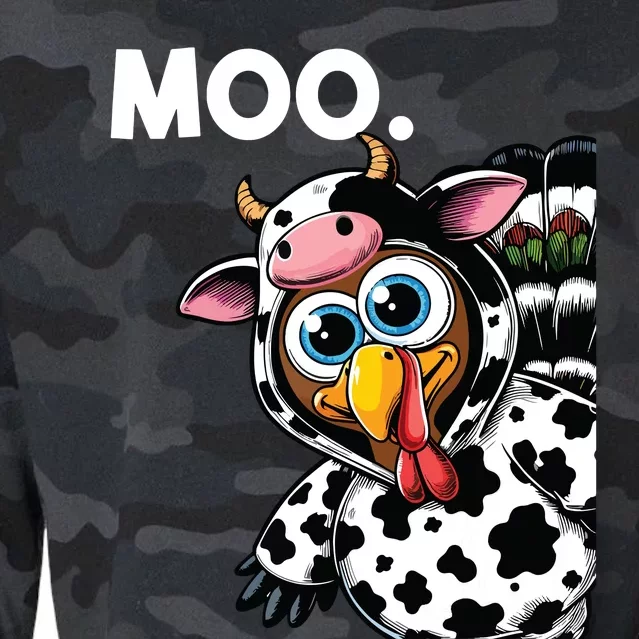 Turkey Moo Cow Costume Funny Thanksgiving Halloween Cropped Pullover Crew