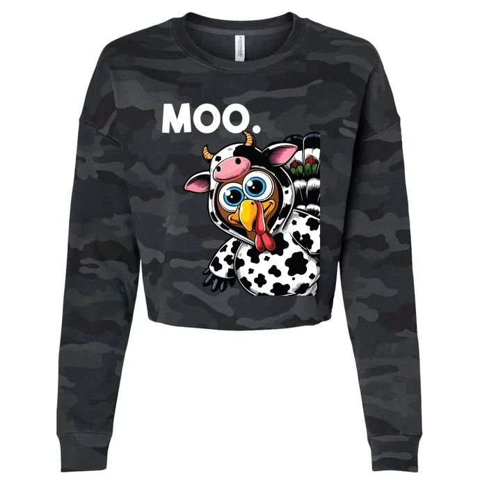 Turkey Moo Cow Costume Funny Thanksgiving Halloween Cropped Pullover Crew