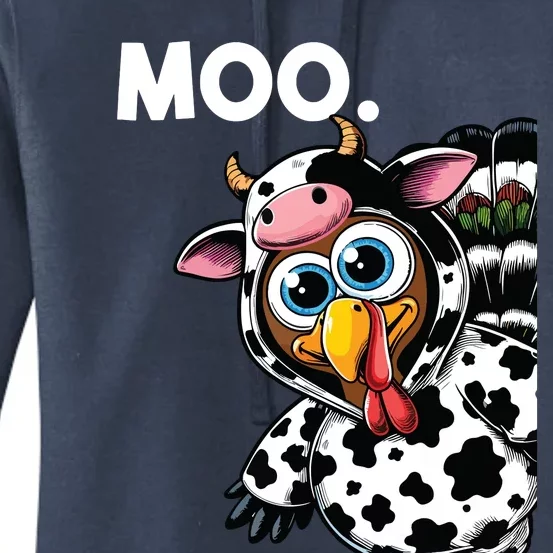 Turkey Moo Cow Costume Funny Thanksgiving Halloween Women's Pullover Hoodie