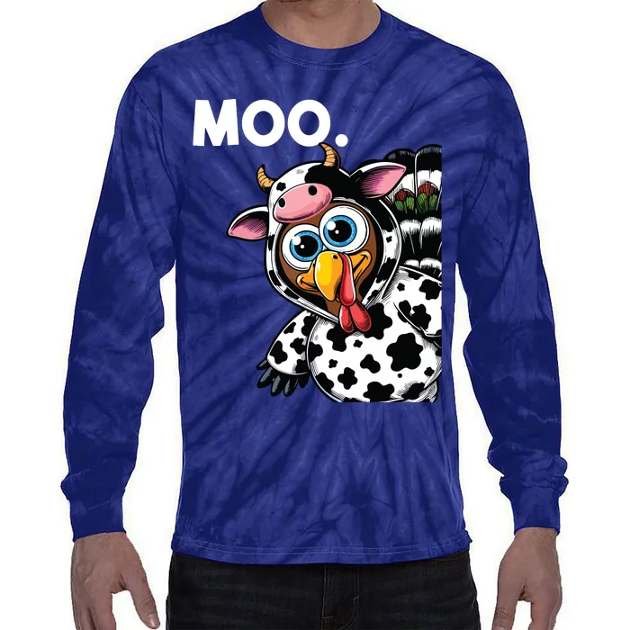 Turkey Moo Cow Costume Funny Thanksgiving Halloween Tie-Dye Long Sleeve Shirt