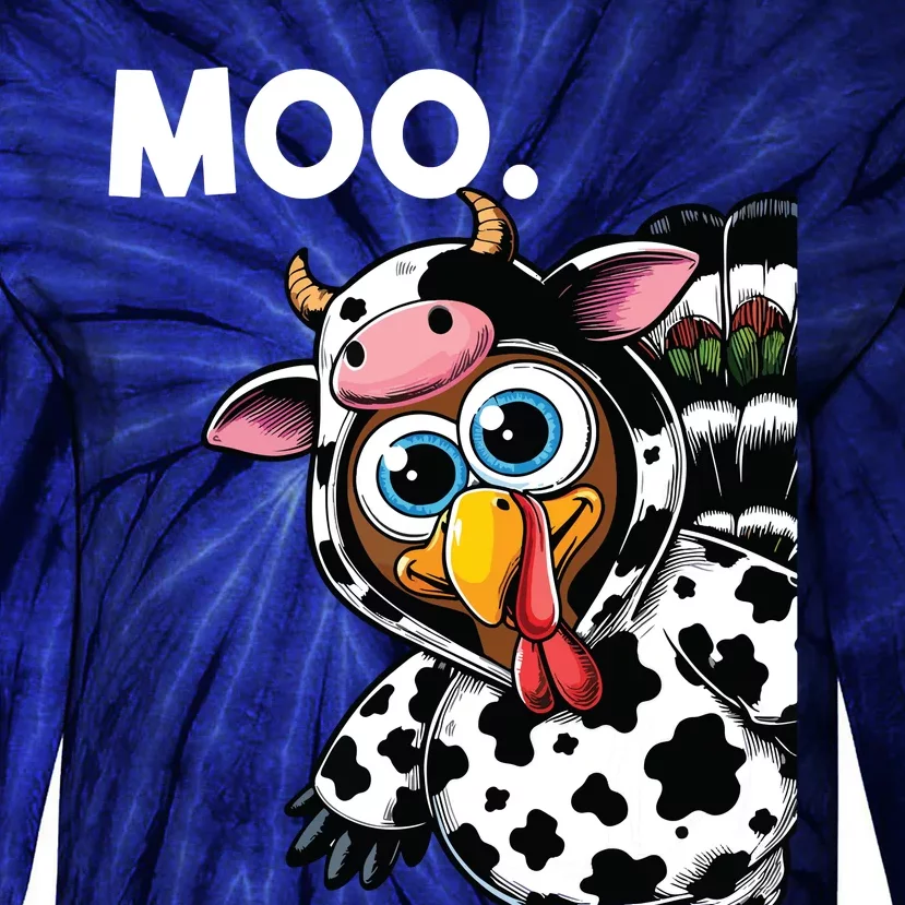 Turkey Moo Cow Costume Funny Thanksgiving Halloween Tie-Dye Long Sleeve Shirt