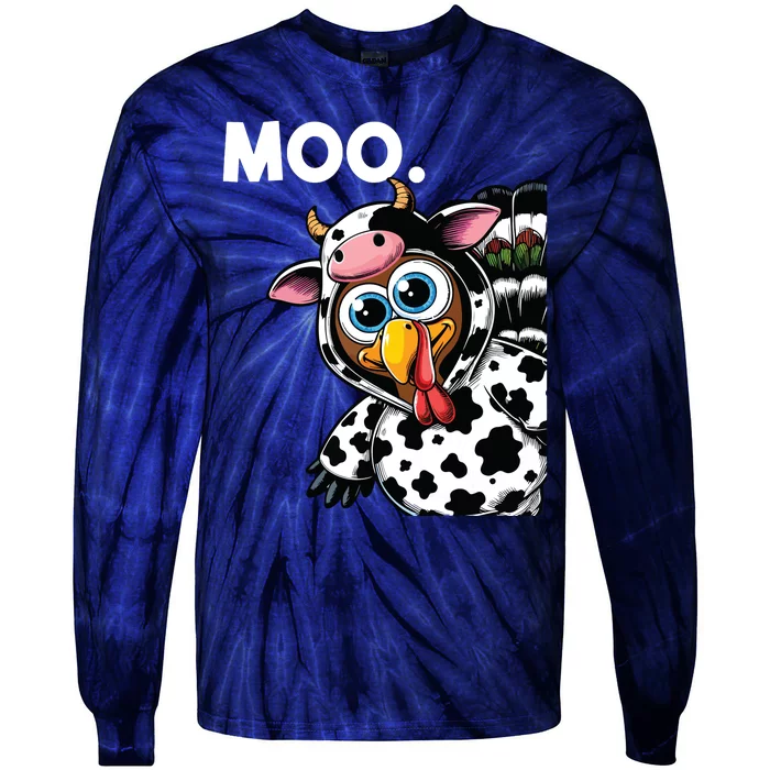 Turkey Moo Cow Costume Funny Thanksgiving Halloween Tie-Dye Long Sleeve Shirt