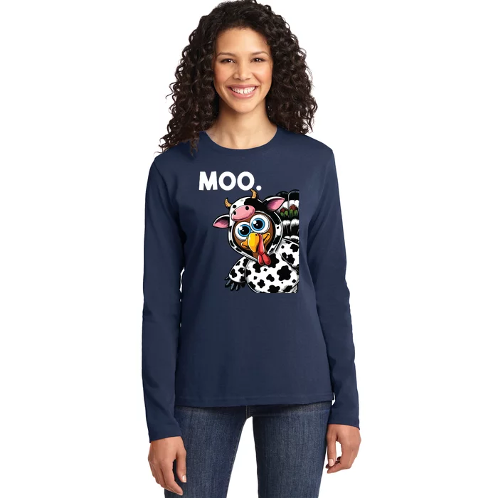 Turkey Moo Cow Costume Funny Thanksgiving Halloween Ladies Long Sleeve Shirt