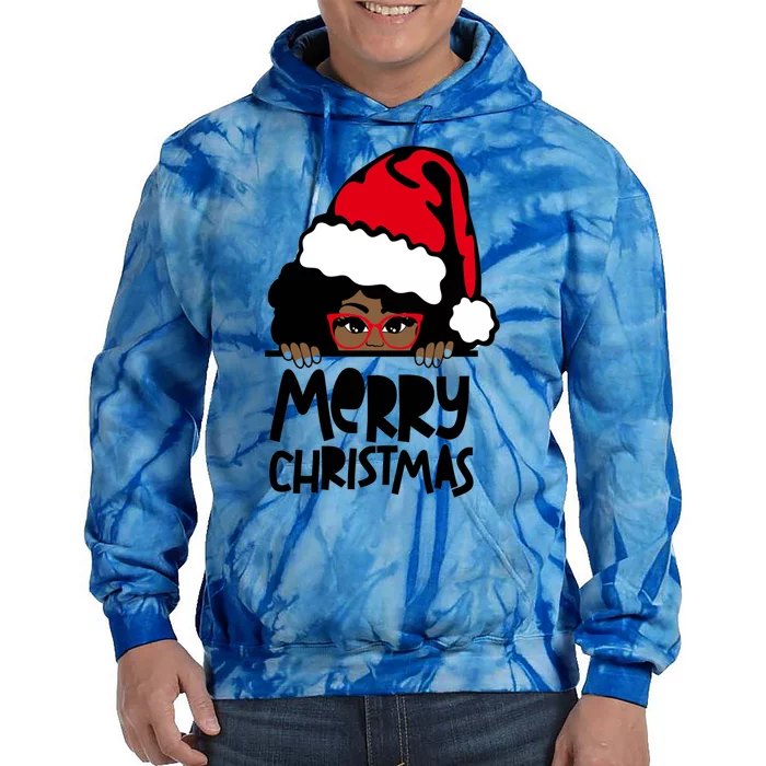 That Melanin Christmas Mrs Claus Santa Black Peeking Claus Cool Gift Tie Dye Hoodie