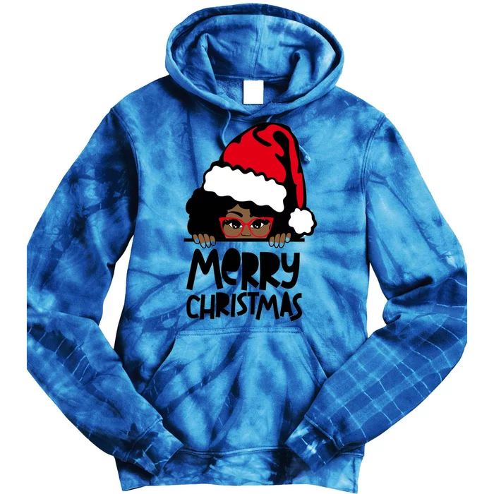 That Melanin Christmas Mrs Claus Santa Black Peeking Claus Cool Gift Tie Dye Hoodie