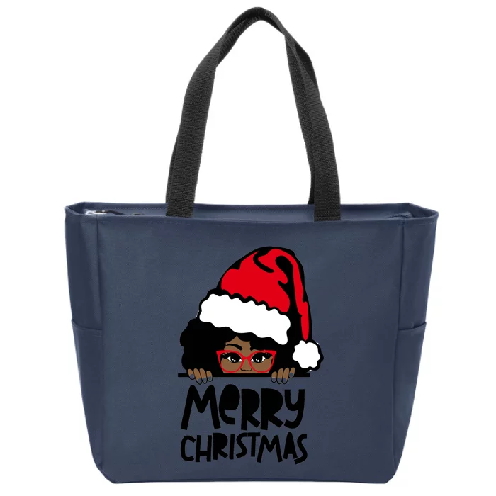 That Melanin Christmas Mrs Claus Santa Black Peeking Claus Cute Gift Zip Tote Bag