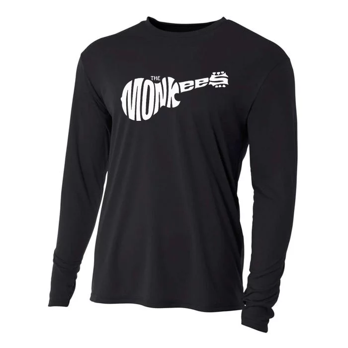 The Monkees Classic White Guitar Logo Black Cooling Performance Long Sleeve Crew