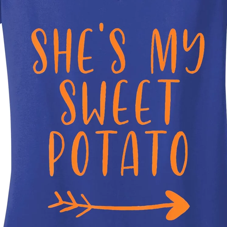 Thanksgiving Matching Couple She'S My Sweet Potato I Yam Set Women's V-Neck T-Shirt