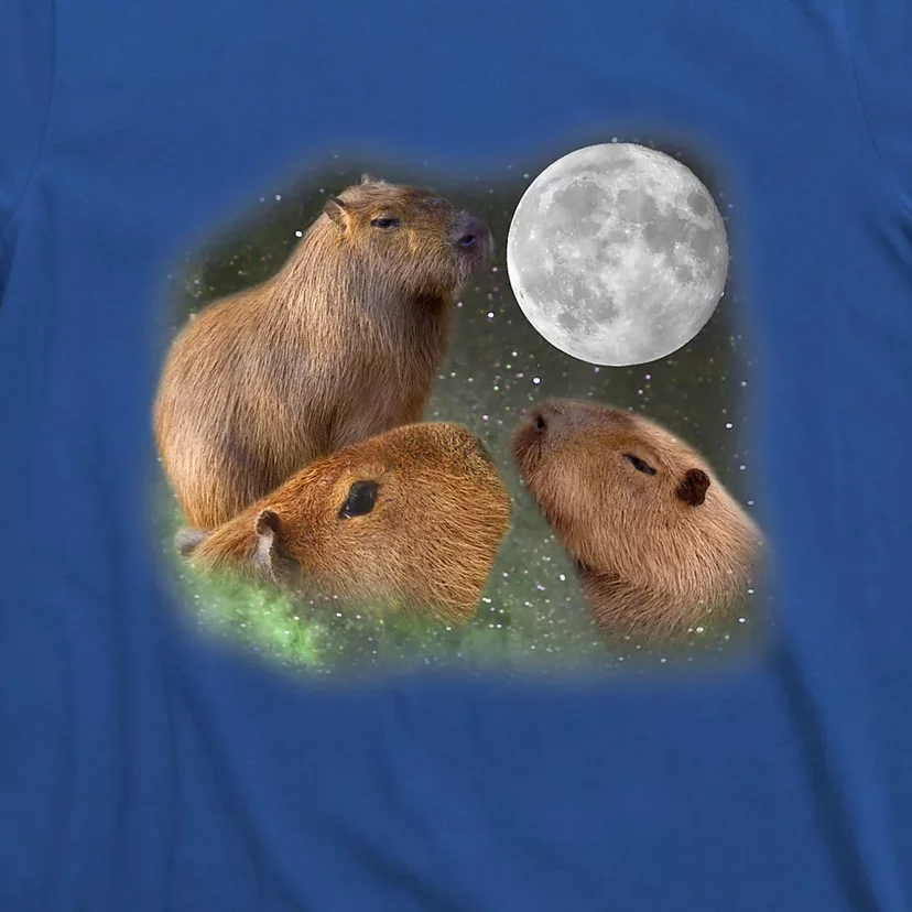 Three Moon Capybaras Cute Gift Funny Cute Animal Parody Tee T-Shirt