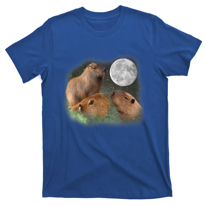 Three Moon Capybaras Cute Gift Funny Cute Animal Parody Tee T-Shirt