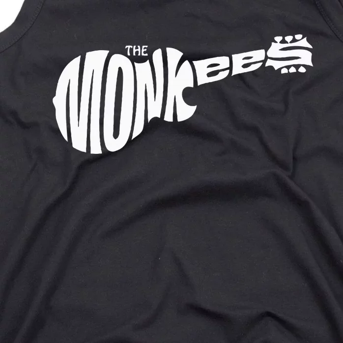 The M.O.N.K.E.E.S Classic White Guitar Logo Black Tank Top