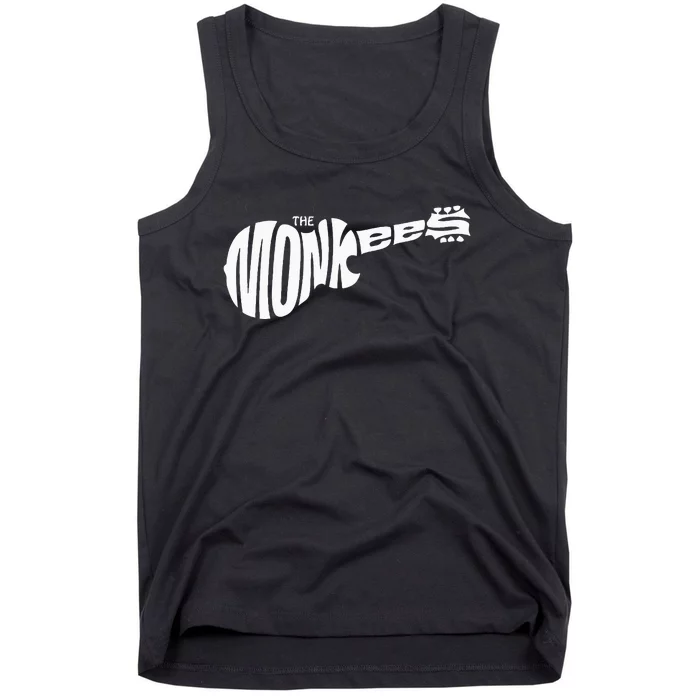 The M.O.N.K.E.E.S Classic White Guitar Logo Black Tank Top