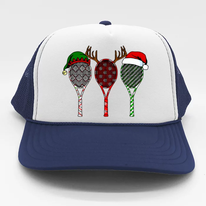 Tennis Merry Chistmas 3 Tennis Racket Christmas Trucker Hat