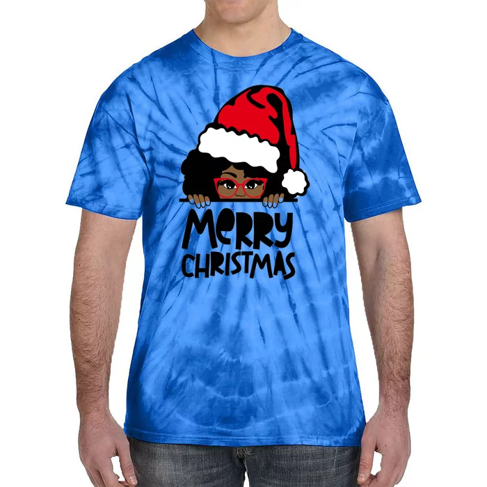 That Melanin Christmas Mrs Claus Santa Black Peeking Claus Gift Tie-Dye T-Shirt