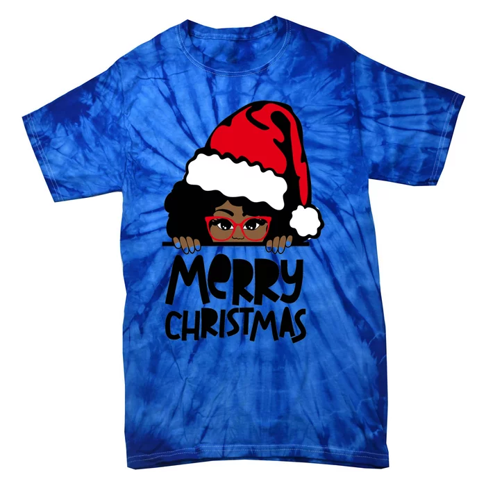 That Melanin Christmas Mrs Claus Santa Black Peeking Claus Gift Tie-Dye T-Shirt