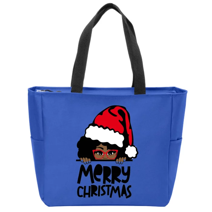 That Melanin Christmas Mrs Claus Santa Black Peeking Claus Gift Zip Tote Bag