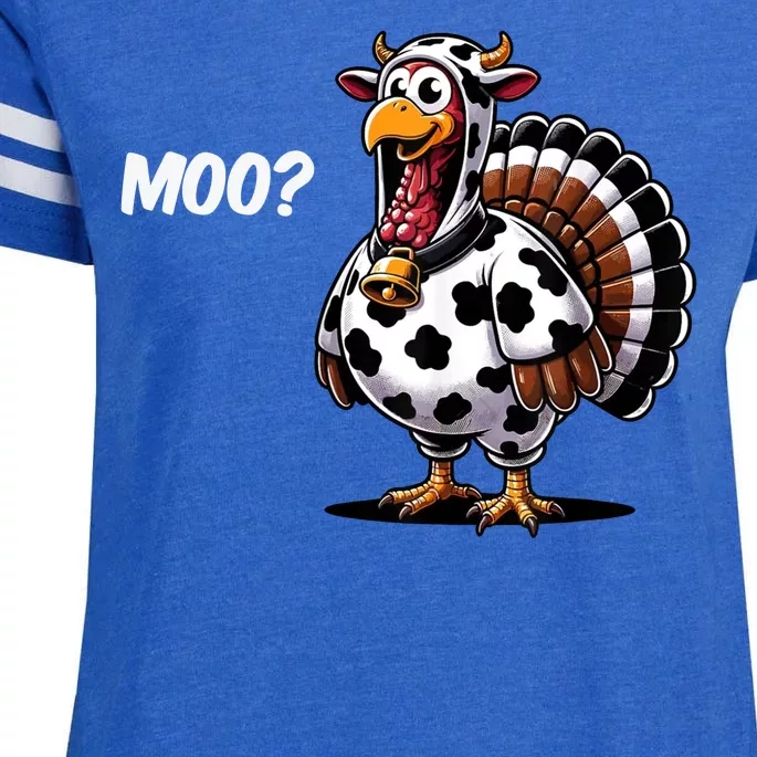 Turkey Moo Cow Funny Thanksgiving Enza Ladies Jersey Football T-Shirt