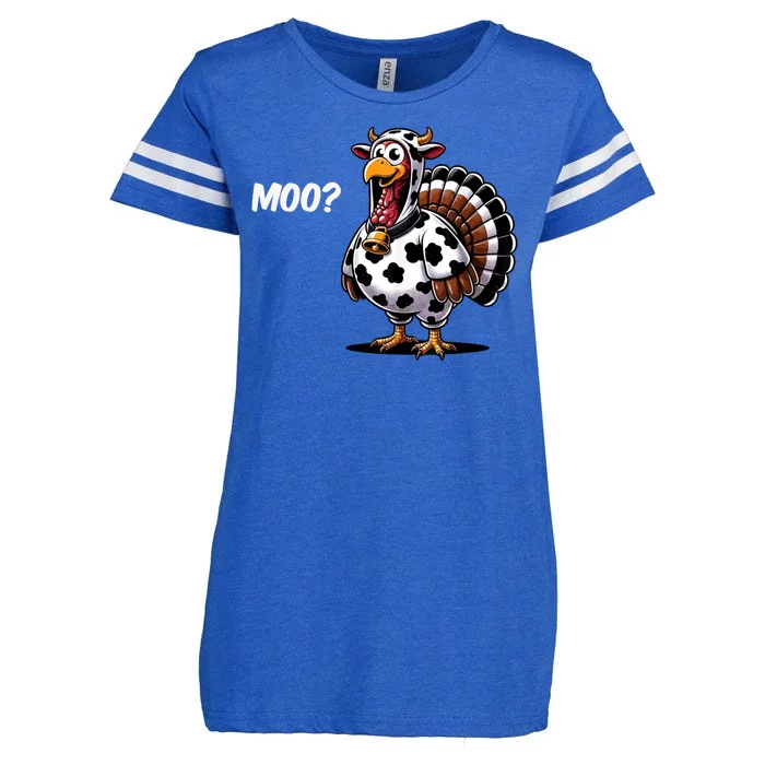 Turkey Moo Cow Funny Thanksgiving Enza Ladies Jersey Football T-Shirt