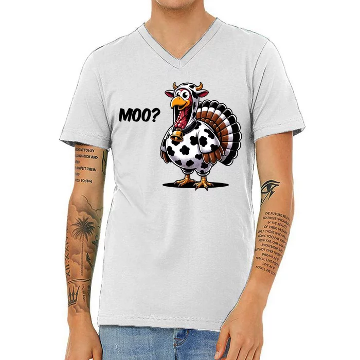 Turkey Moo Cow Funny Thanksgiving V-Neck T-Shirt