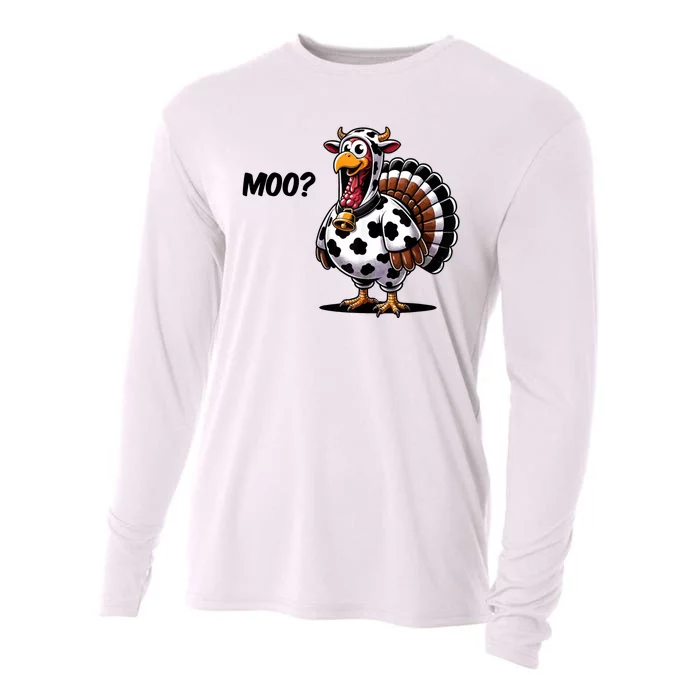 Turkey Moo Cow Funny Thanksgiving Cooling Performance Long Sleeve Crew