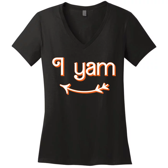 Thanksgiving Matching Couple Shes My Sweet Potato I Yam Set Women's V-Neck T-Shirt