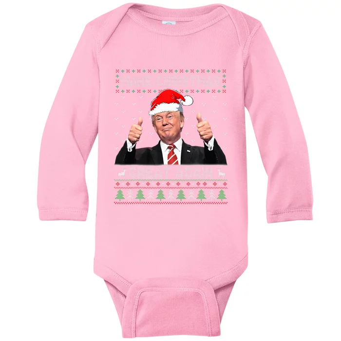 Trump Make Christmas Great Again Ugly Sweater Baby Long Sleeve Bodysuit