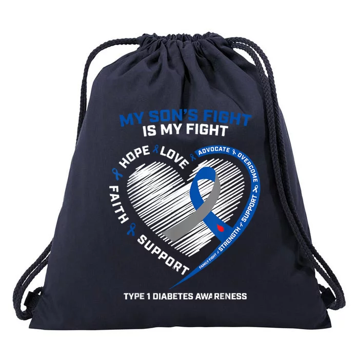 T1d Mom Dad Parents My Son's Fight Type 1 Diabetes Awareness Funny Gift Drawstring Bag