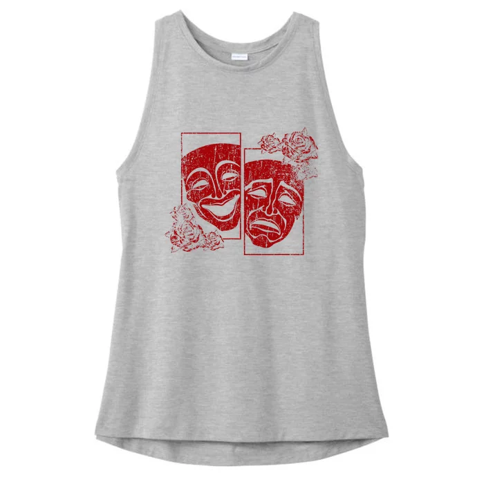 Theater Mask Drama Comedy Soft Grunge Red Roses Aesthetic Ladies Tri-Blend Wicking Tank