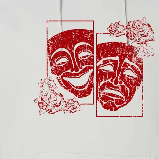 Theater Mask Drama Comedy Soft Grunge Red Roses Aesthetic Performance Fleece Hoodie