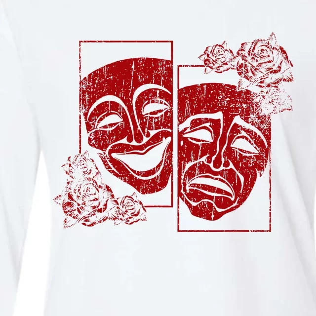 Theater Mask Drama Comedy Soft Grunge Red Roses Aesthetic Womens Cotton Relaxed Long Sleeve T-Shirt