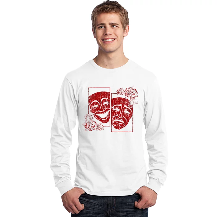 Theater Mask Drama Comedy Soft Grunge Red Roses Aesthetic Long Sleeve Shirt