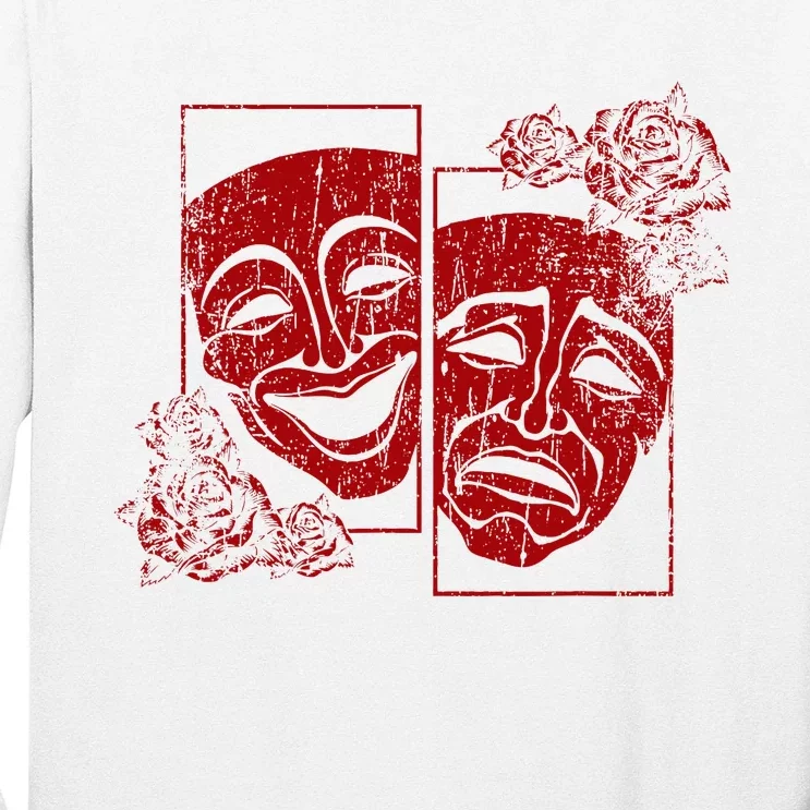 Theater Mask Drama Comedy Soft Grunge Red Roses Aesthetic Long Sleeve Shirt