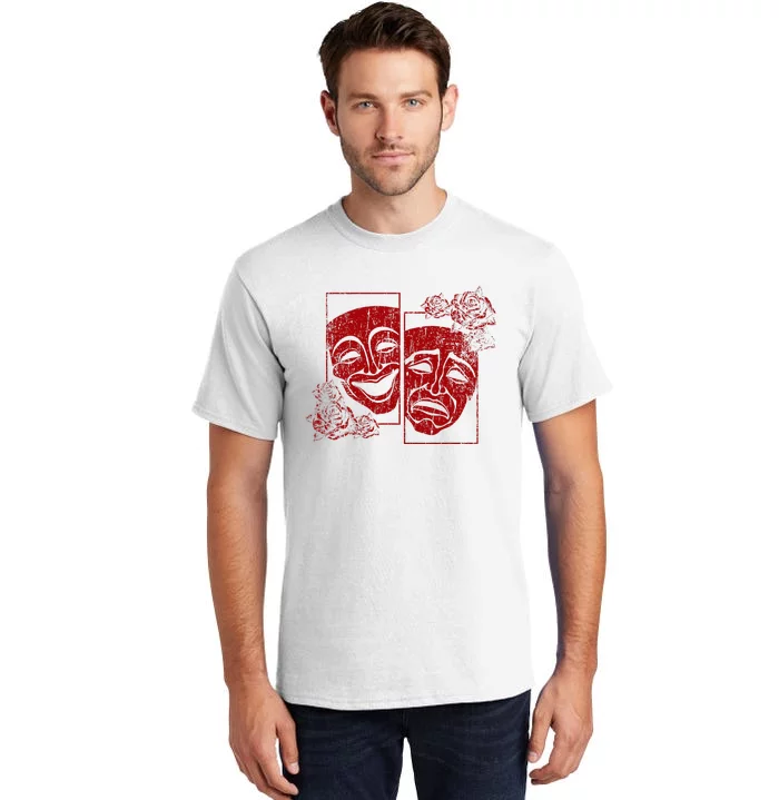 Theater Mask Drama Comedy Soft Grunge Red Roses Aesthetic Tall T-Shirt