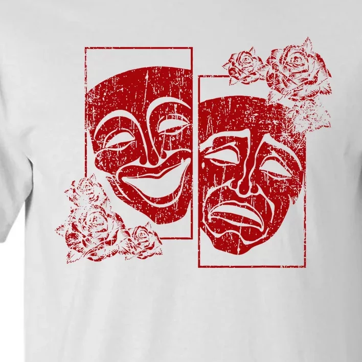 Theater Mask Drama Comedy Soft Grunge Red Roses Aesthetic Tall T-Shirt