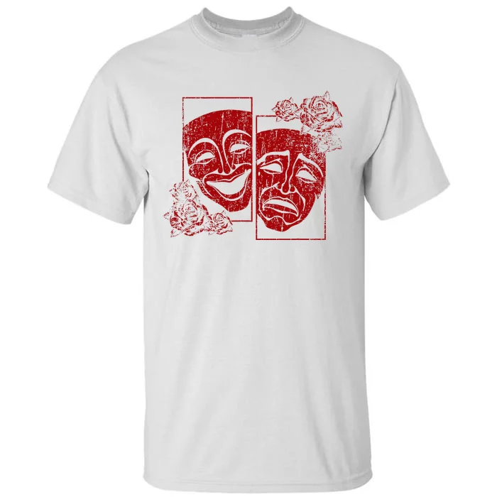 Theater Mask Drama Comedy Soft Grunge Red Roses Aesthetic Tall T-Shirt