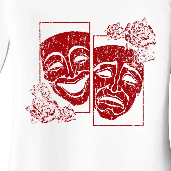 Theater Mask Drama Comedy Soft Grunge Red Roses Aesthetic Women's Perfect Tri Tunic Long Sleeve Shirt