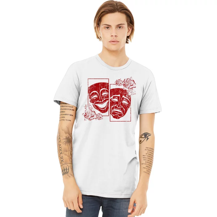 Theater Mask Drama Comedy Soft Grunge Red Roses Aesthetic Premium T-Shirt