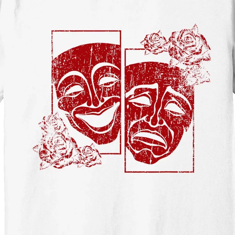 Theater Mask Drama Comedy Soft Grunge Red Roses Aesthetic Premium T-Shirt