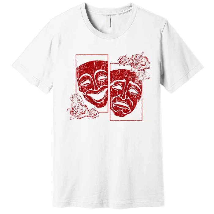 Theater Mask Drama Comedy Soft Grunge Red Roses Aesthetic Premium T-Shirt