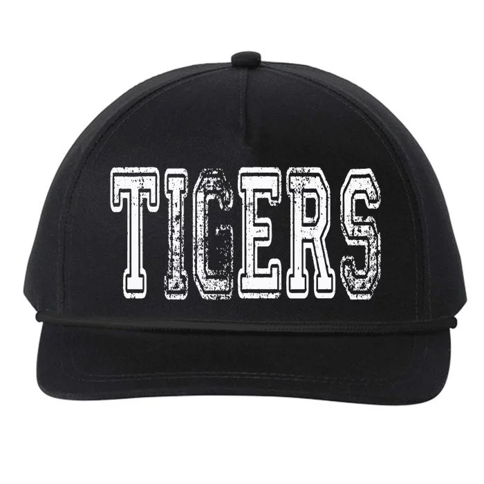 Tigers Mascot Distressed Vintage School Sports Name Fan Snapback Five-Panel Rope Hat