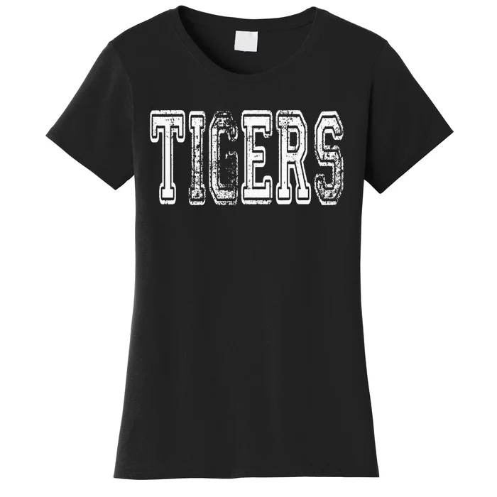 Tigers Mascot Distressed Vintage School Sports Name Fan Women's T-Shirt