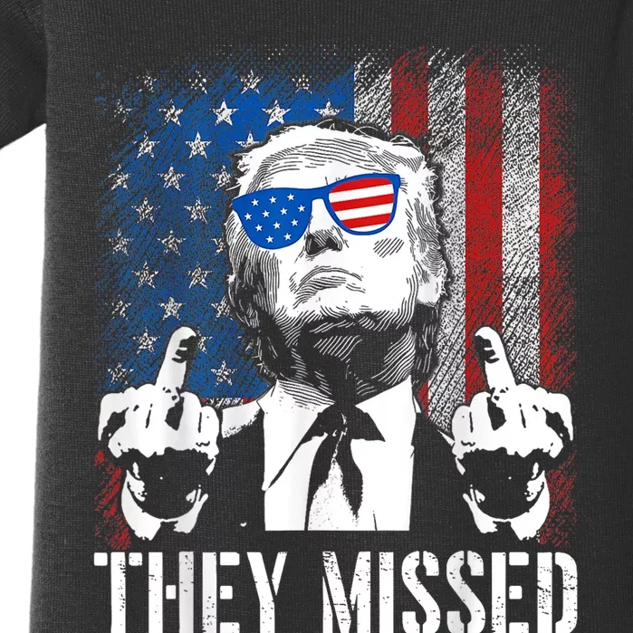 They Missed Donald Trump Shot Trump 2024 Us American Flag Baby Bodysuit