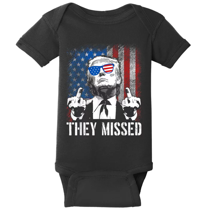 They Missed Donald Trump Shot Trump 2024 Us American Flag Baby Bodysuit