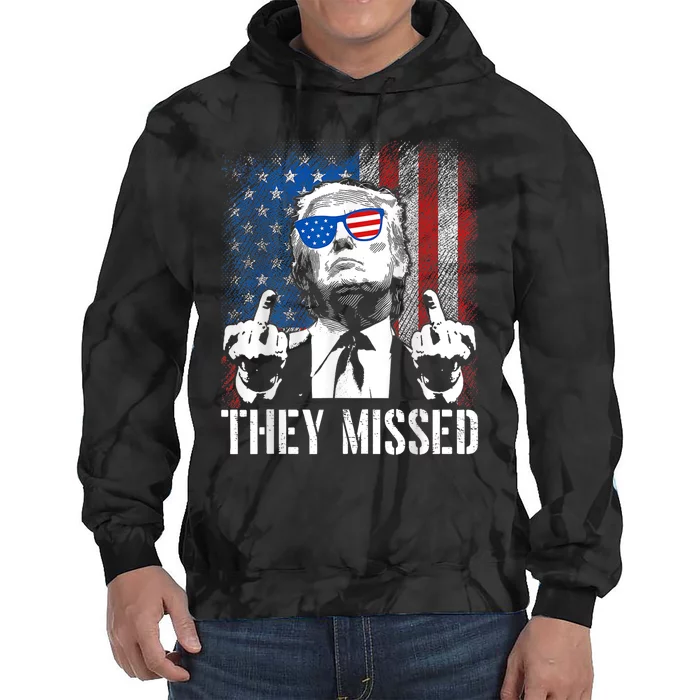 They Missed Donald Trump Shot Trump 2024 Us American Flag Tie Dye Hoodie