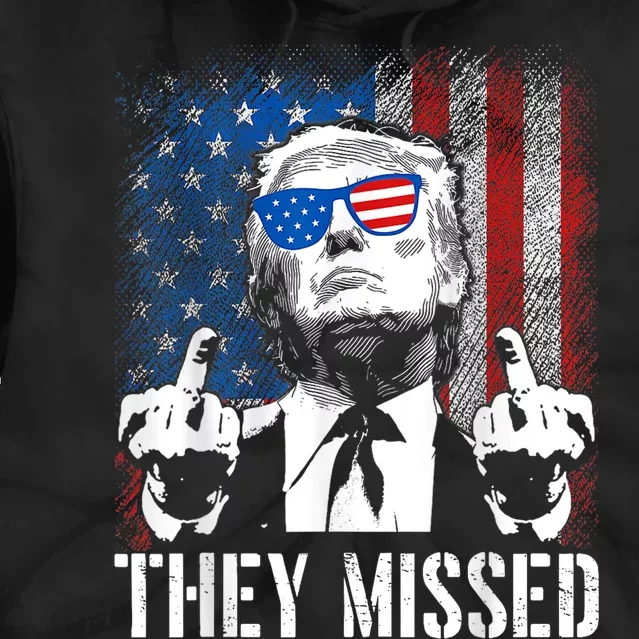 They Missed Donald Trump Shot Trump 2024 Us American Flag Tie Dye Hoodie