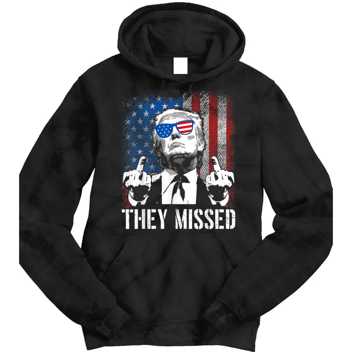 They Missed Donald Trump Shot Trump 2024 Us American Flag Tie Dye Hoodie