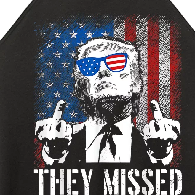 They Missed Donald Trump Shot Trump 2024 Us American Flag Women’s Perfect Tri Rocker Tank