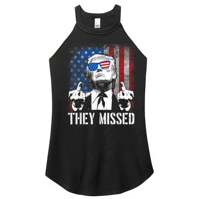 They Missed Donald Trump Shot Trump 2024 Us American Flag Women’s Perfect Tri Rocker Tank