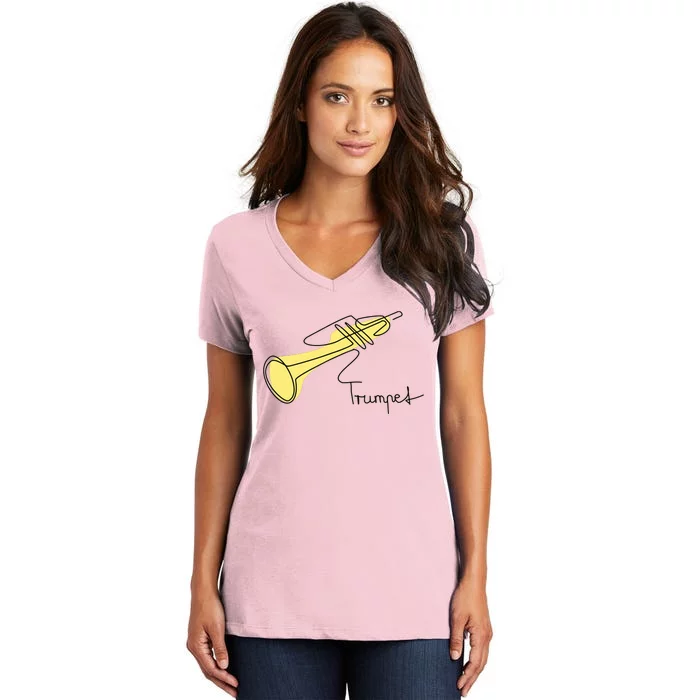 Trumpet Musician Design One Line Trumpet Women's V-Neck T-Shirt