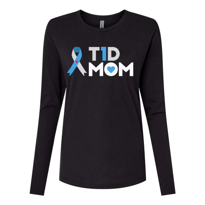 T1D Mom  Diabetes Awareness Type 1 Insulin Mother Womens Cotton Relaxed Long Sleeve T-Shirt